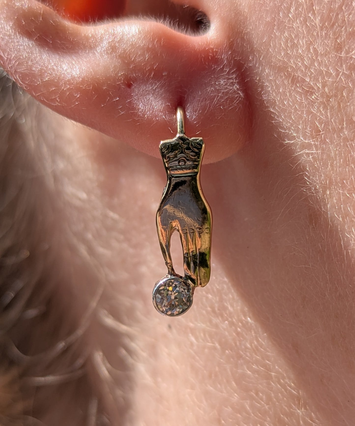 Two Hands with Diamonds Earrings- Conversions from Ring & Brooch 14kt Yellow & White Gold