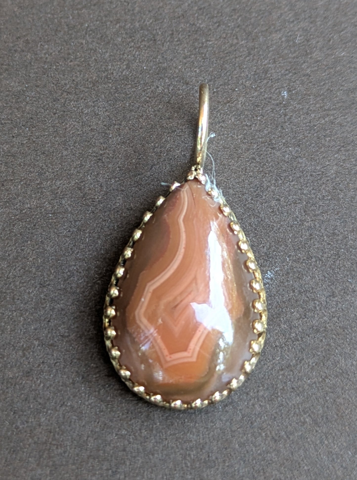 Pear Shaped Agate in Crown Setting 14kt Conversion Pendant