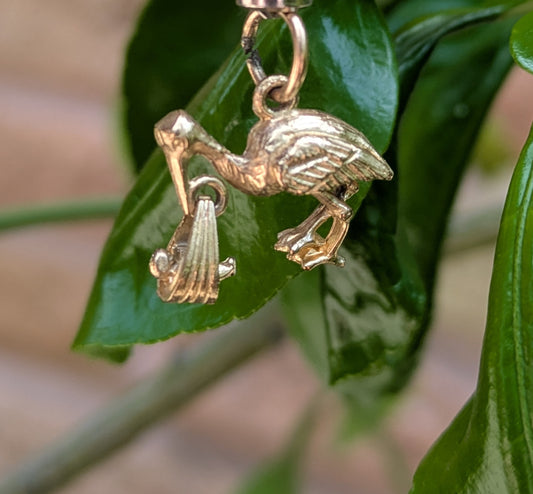 14kt Stork with Baby - Moveable Charm