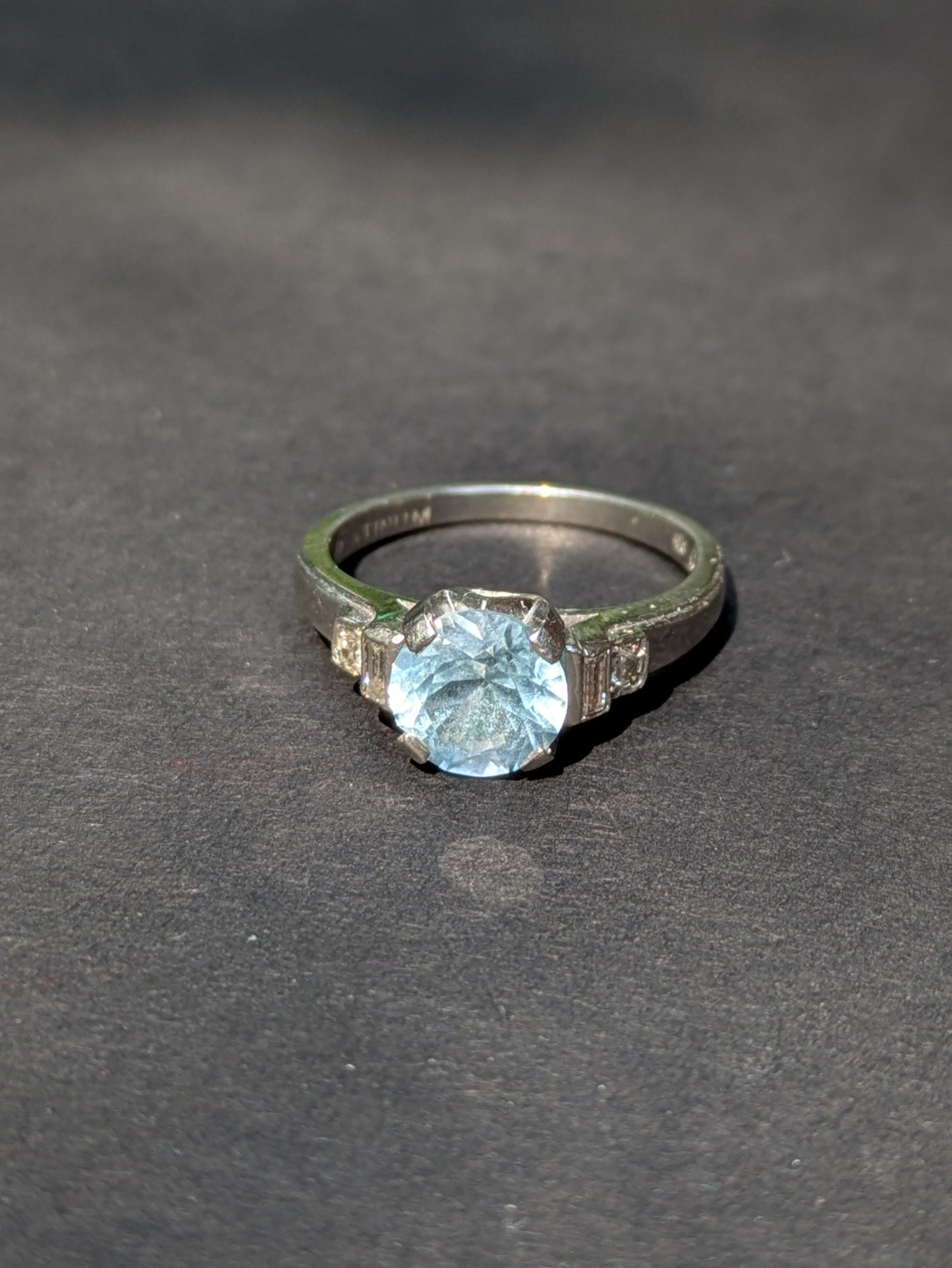 Platinum and Aquamarine Diamond Ring