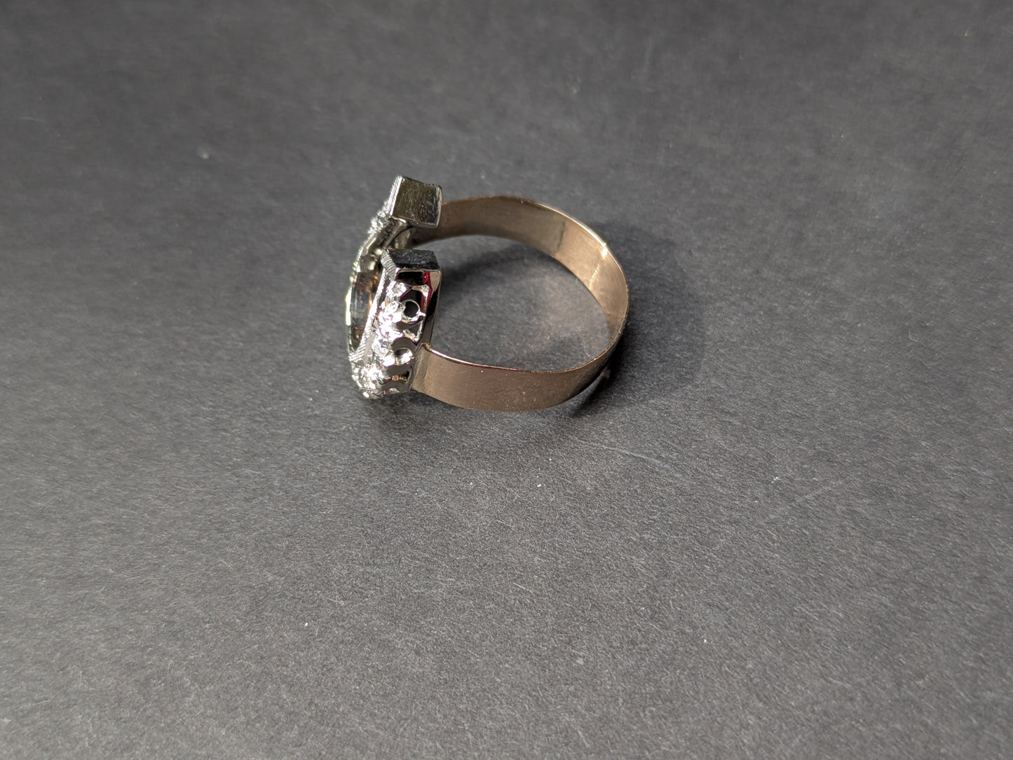 18kt White Gold and OEC Diamond Horseshoe on 14kt Band