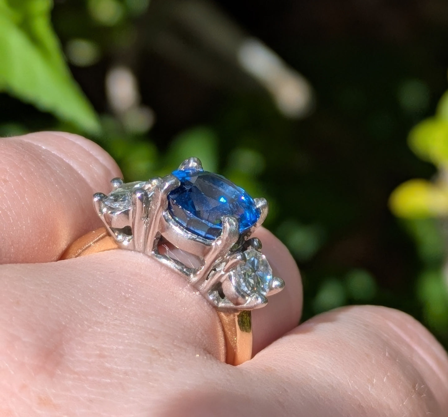 18kt & Platinum 3 Stone Sapphire & Diamond Ring