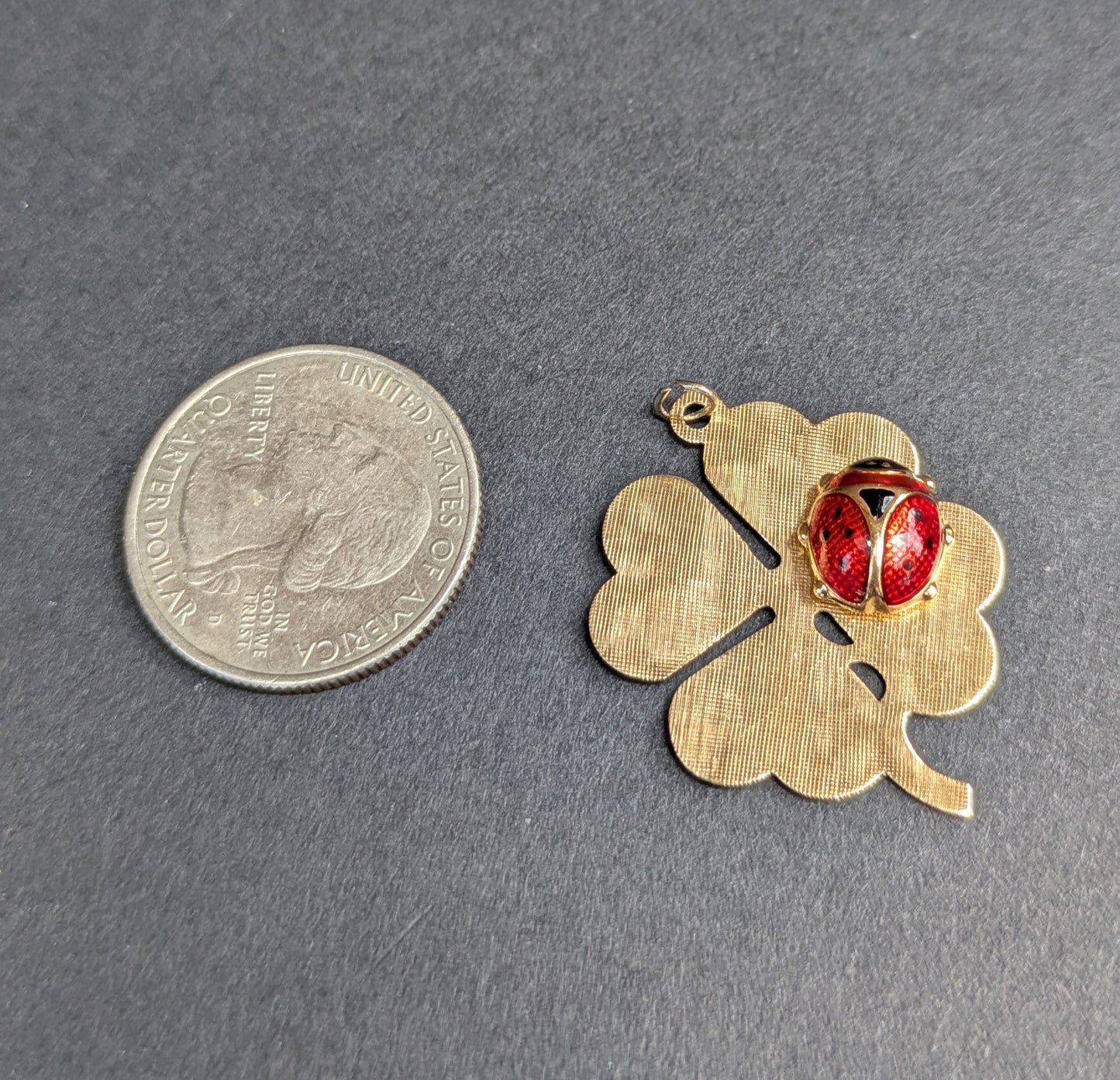 14kt 1960's Shamrock Charm with Enamel Ladybug added