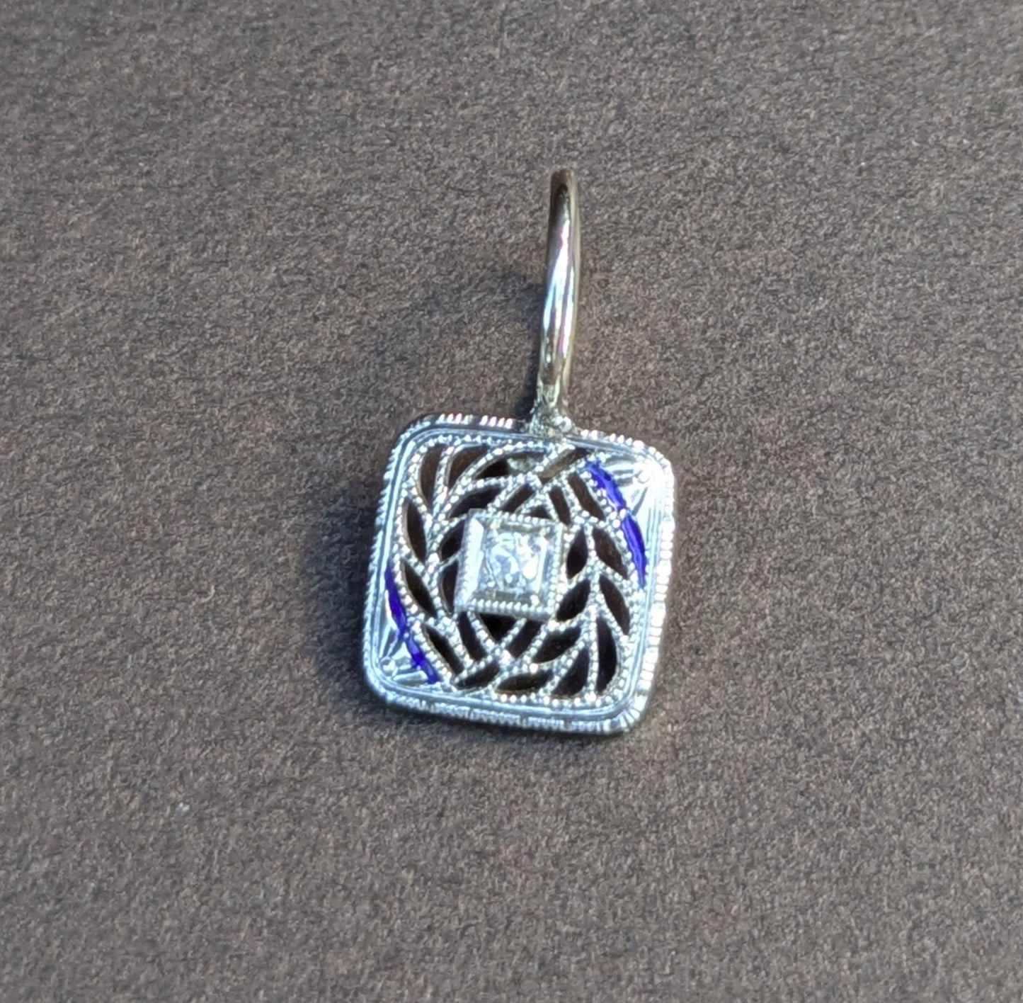 14kt White Gold Filigree Charm with Diamond & Sapphire
