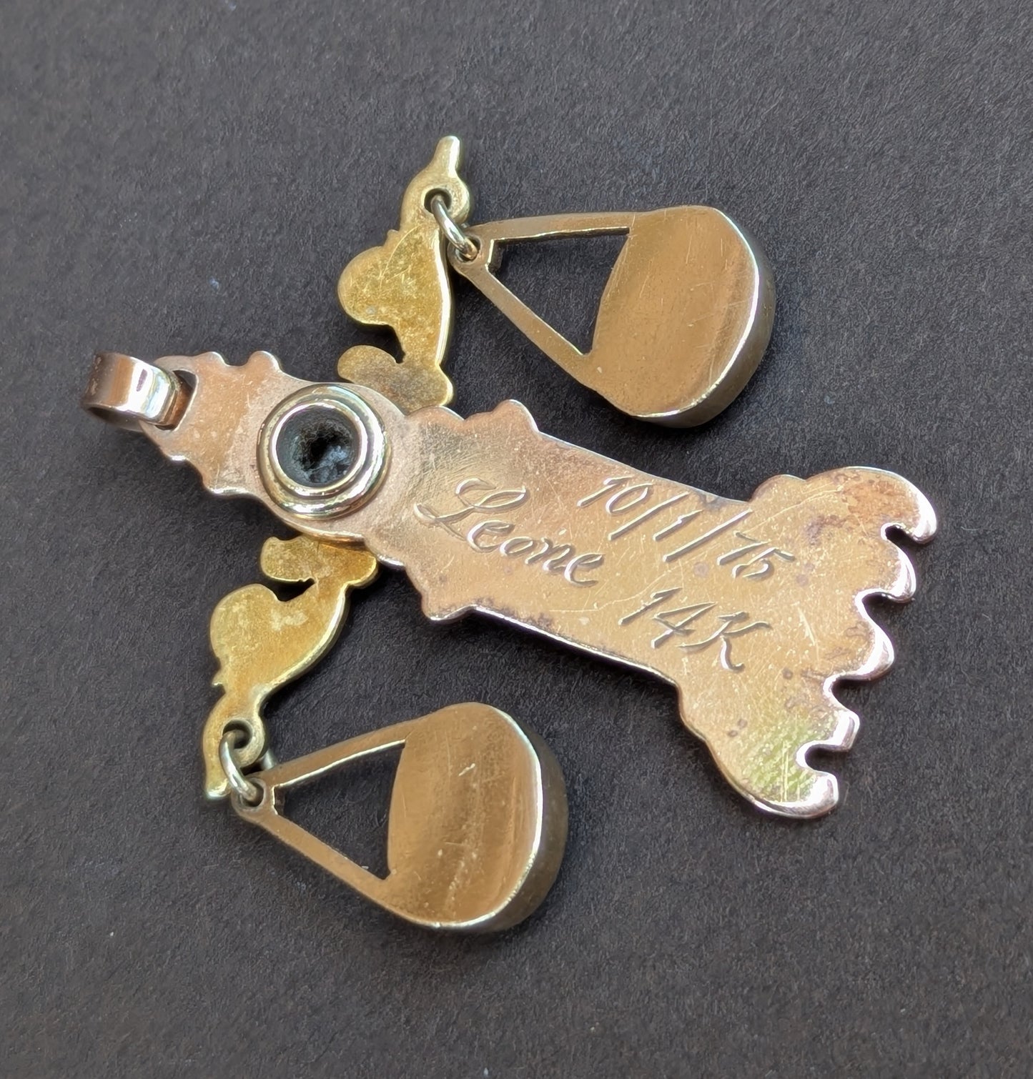 14k Rose and Yellow Gold Scale Pendant with Opal and Diamond