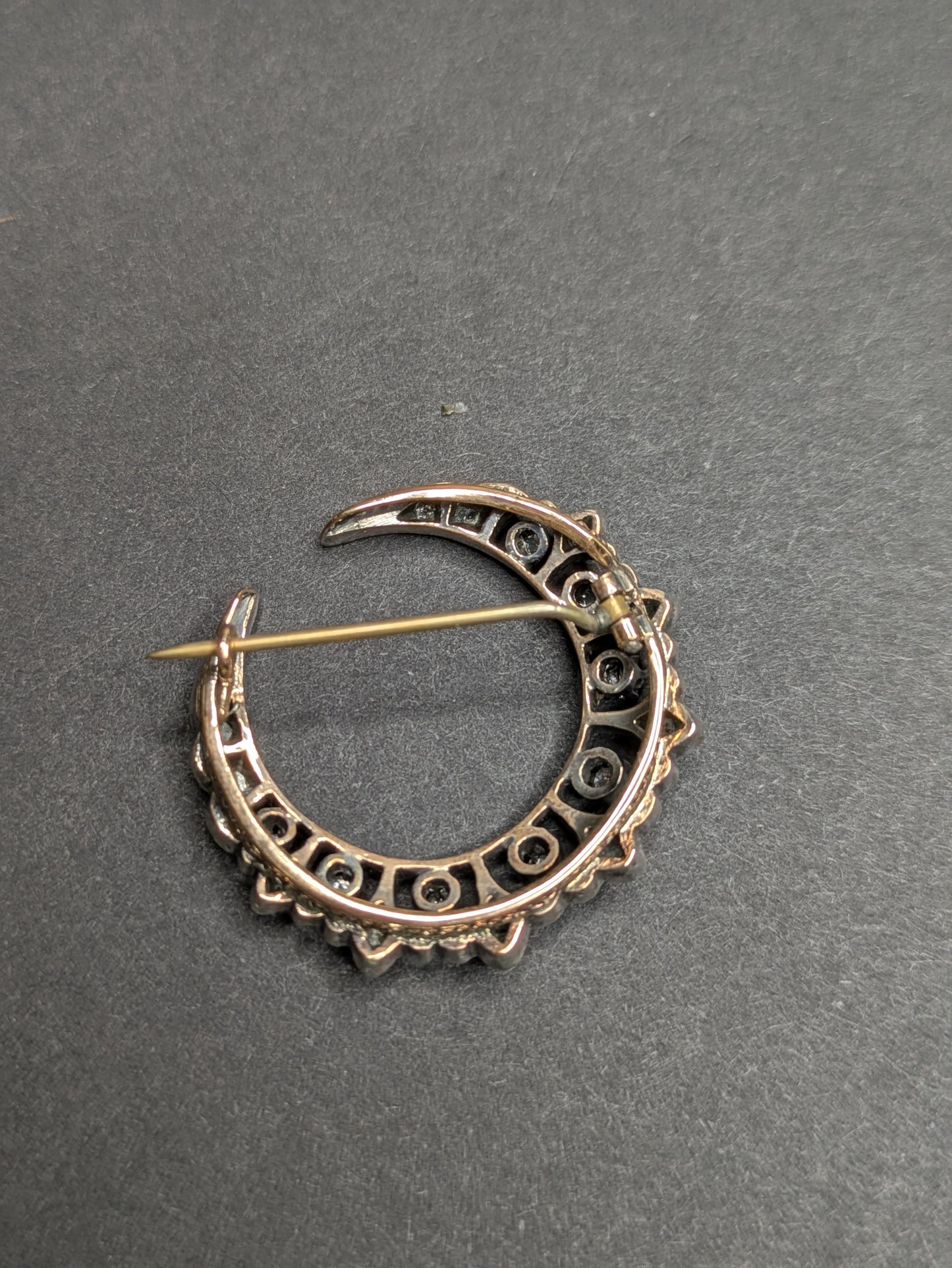 Rose Cut  Diamond Crescent Brooch
