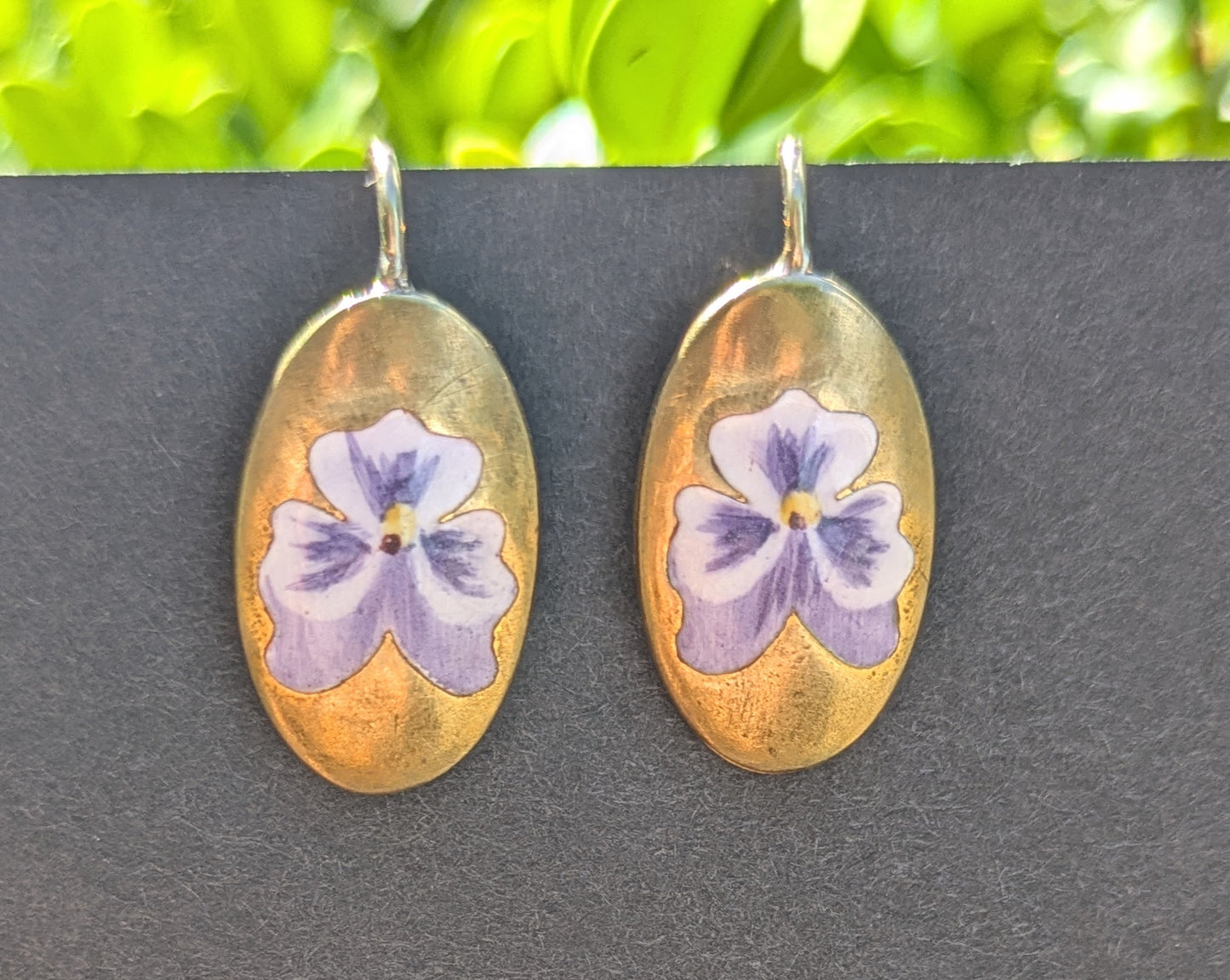 Enamel Iris Earrings 14kt Wires Low Gold Frouts