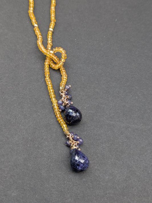 Citrine and Sapphire Lariat Necklace