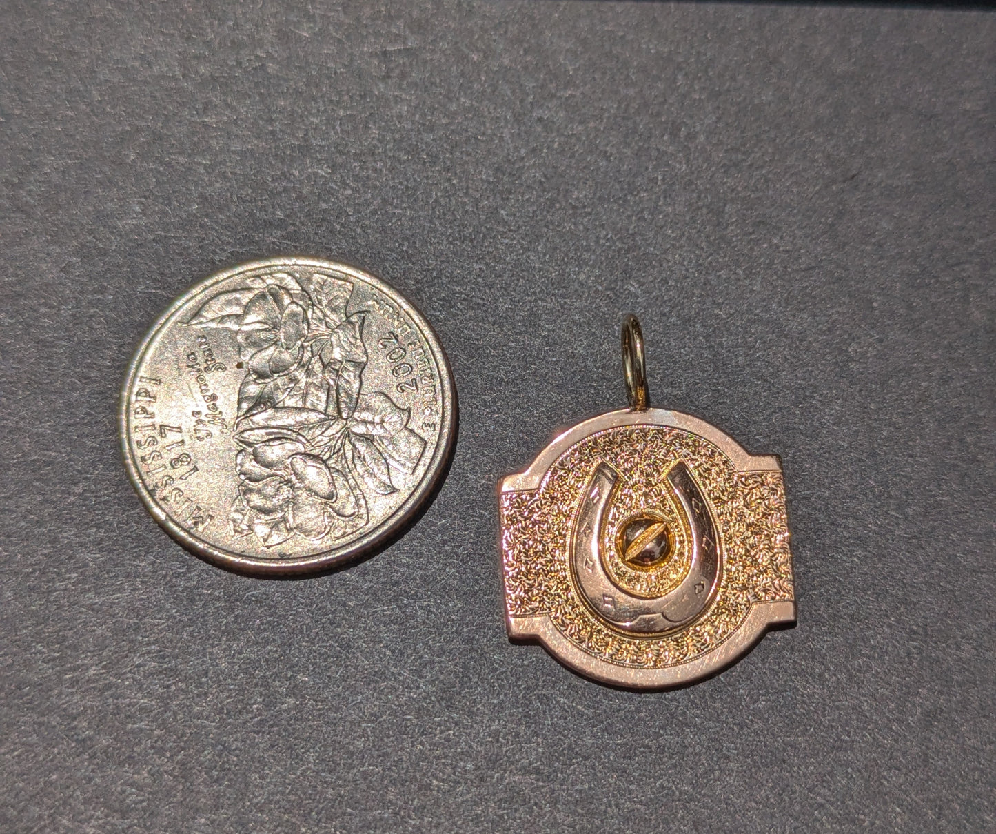 14kt Gold Horseshoe Shield Charm