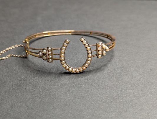 14kt Late 1800's Pearl Horseshoe Bracelet
