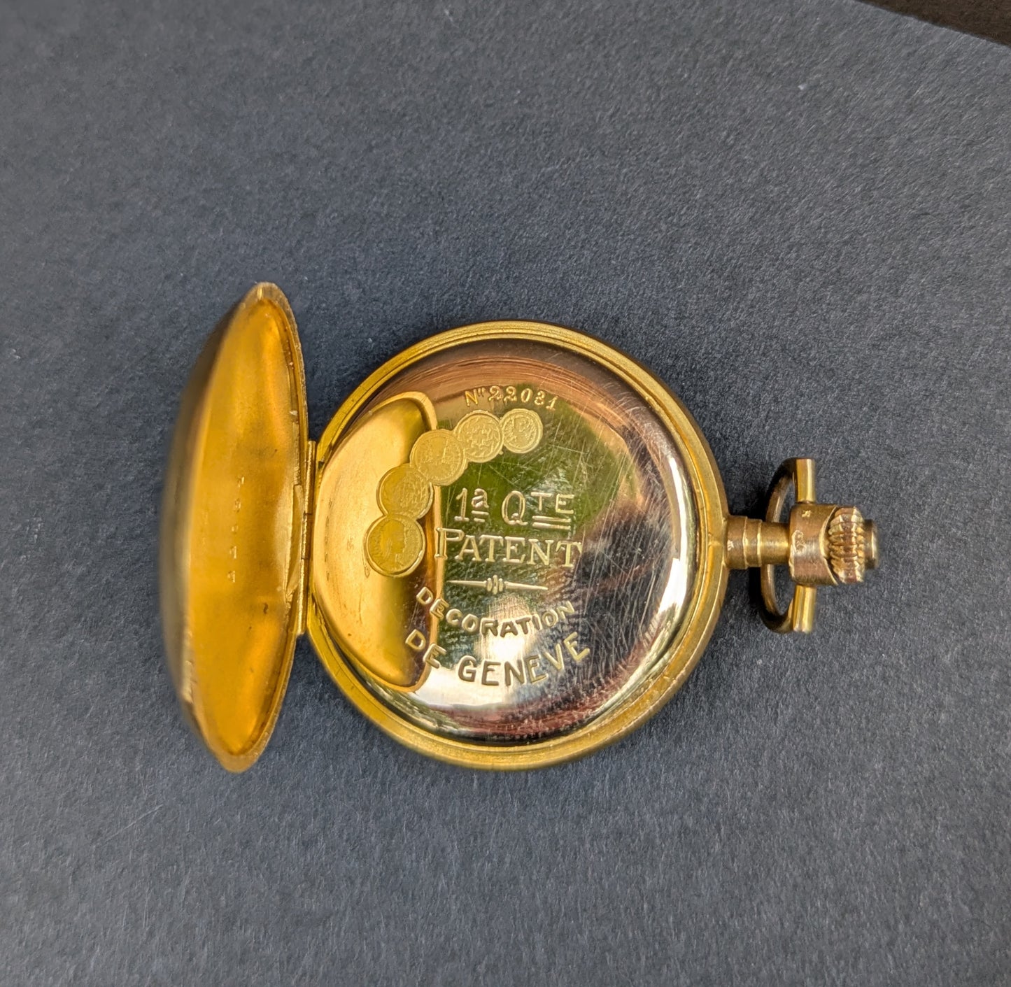 14kt Swiss Seraph Pocket Watch- Art Deco with 5 OEC Diamonds and Hand Engraving