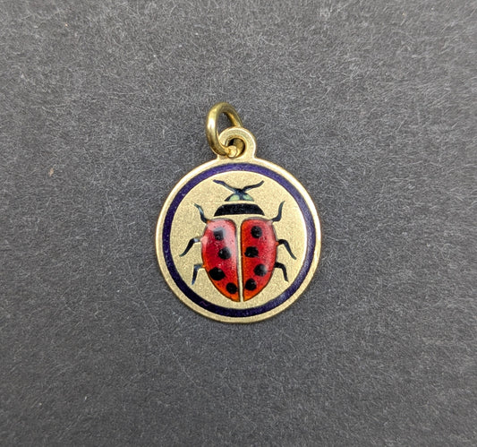 18kt Disc Ladybug Red and Black Enamel Charm