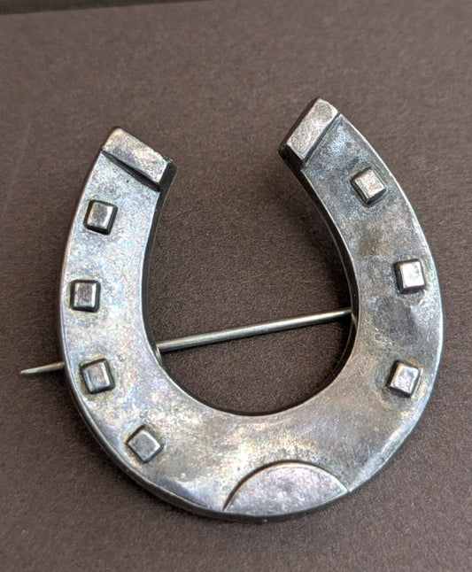 English Sterling Horseshoe Brooch, worn Hallmark