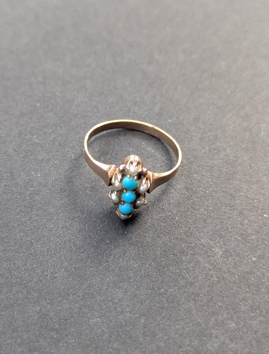 10k Rose Gold Turquoise and Pearl Ring