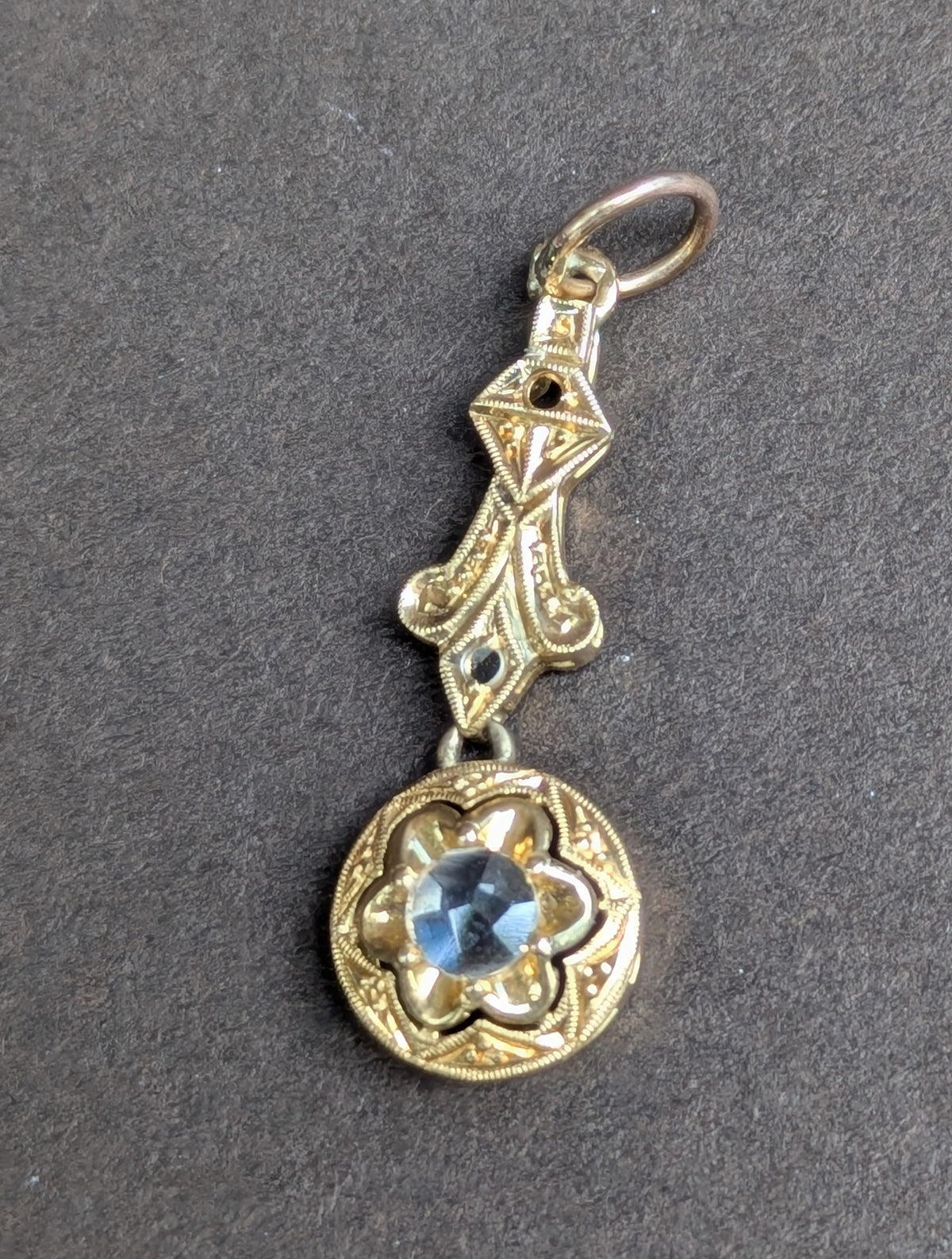 14k Dutch Rose Cut Diamond Drop Pendant