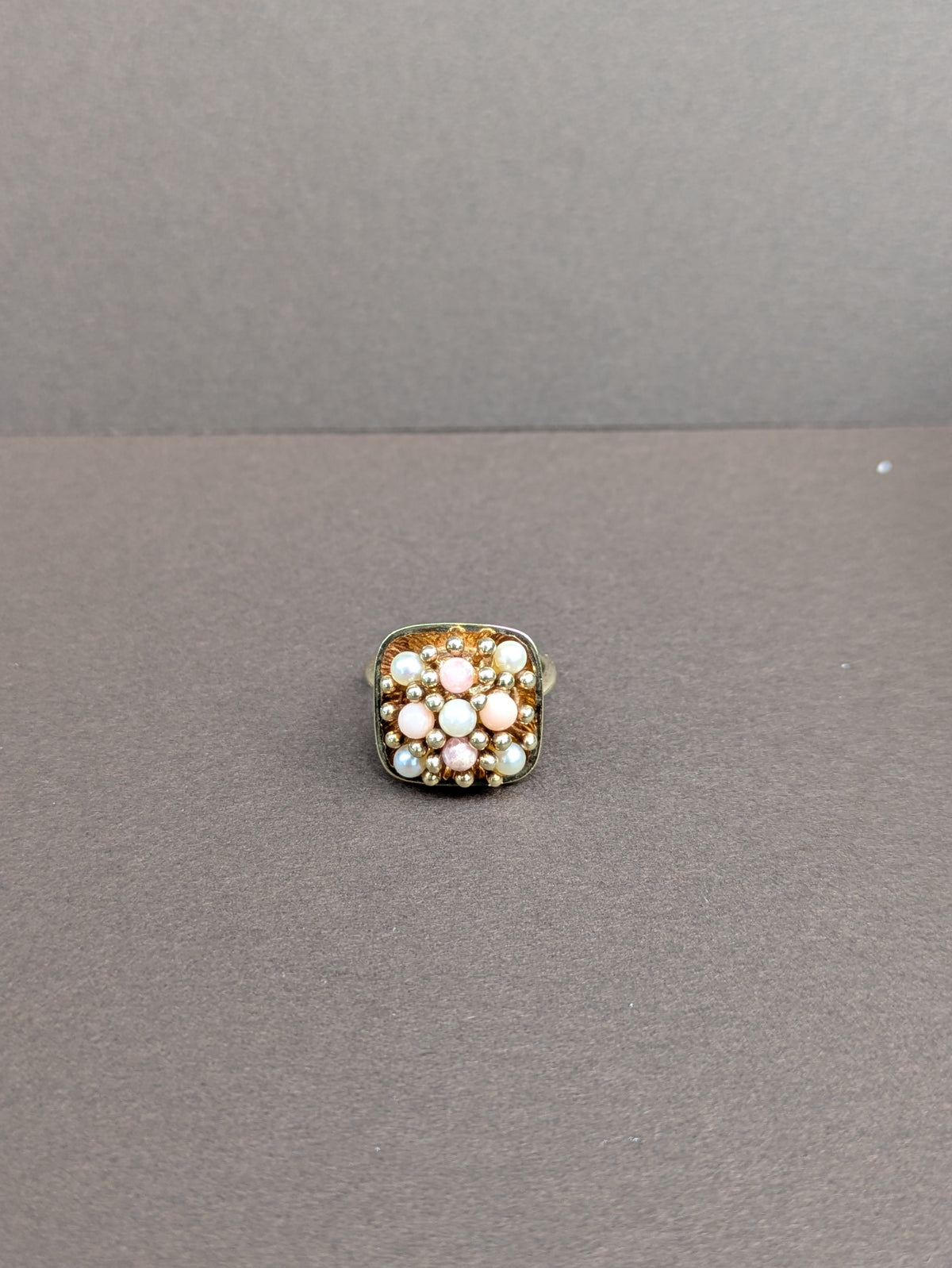 14kt Midcentury Coral And Pearl Ring