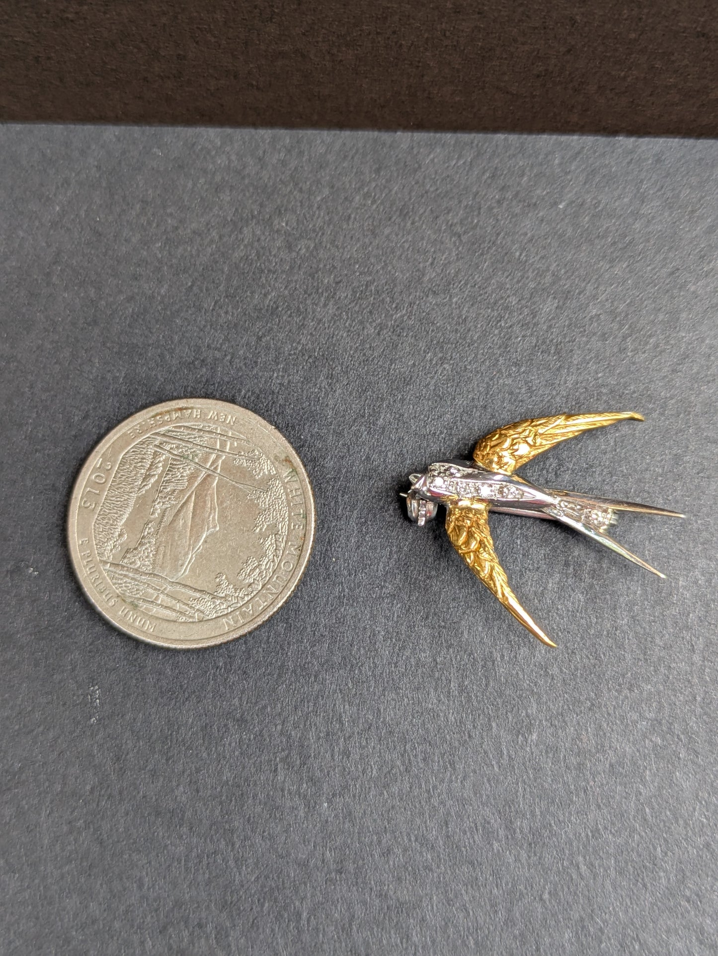 18kt White and Yellow Gold Swallow Brooch with Diamonds