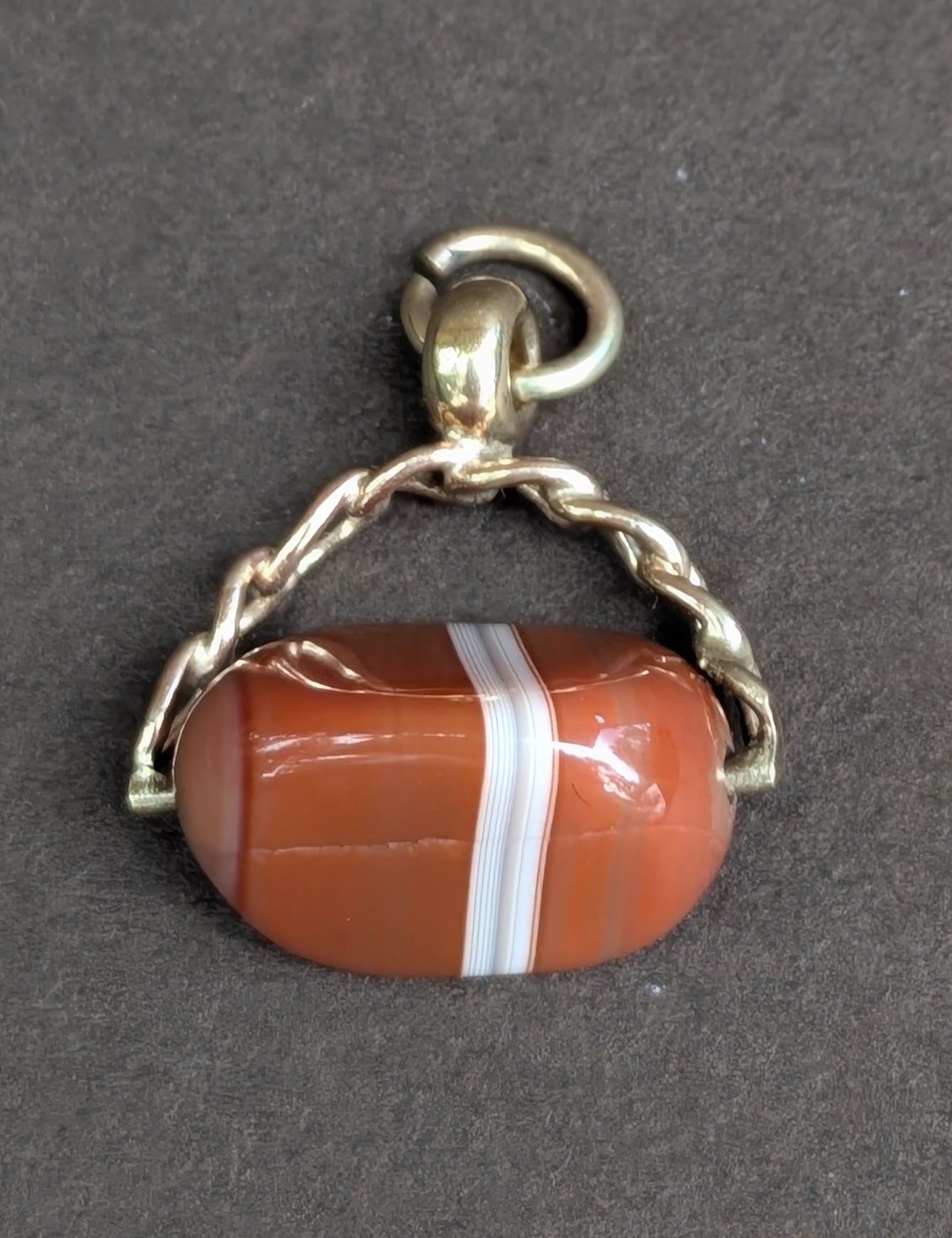 9k 1917 Birmingham Spinner Fob with Agate