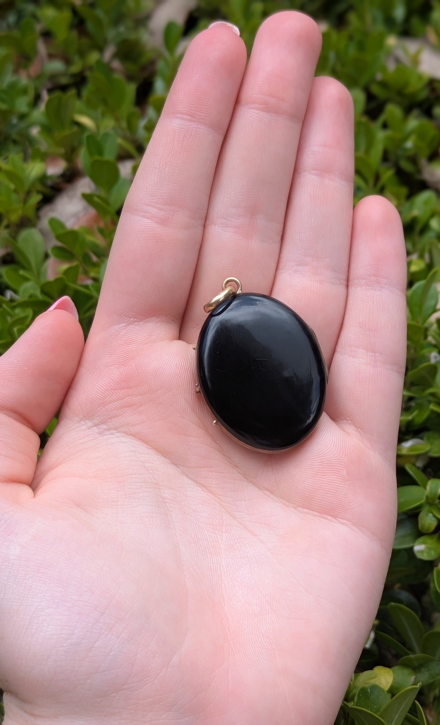Victorian Black Enamel Mourning Locket Mixed Metal