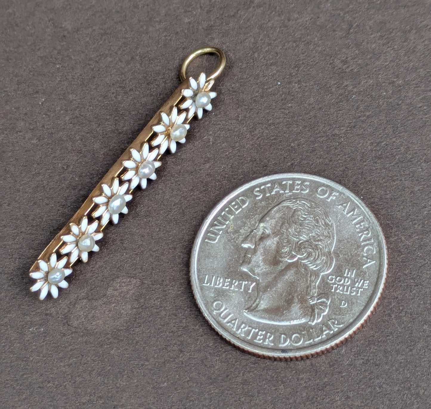 14kt White Enamel Daisy with Pearl Pendant