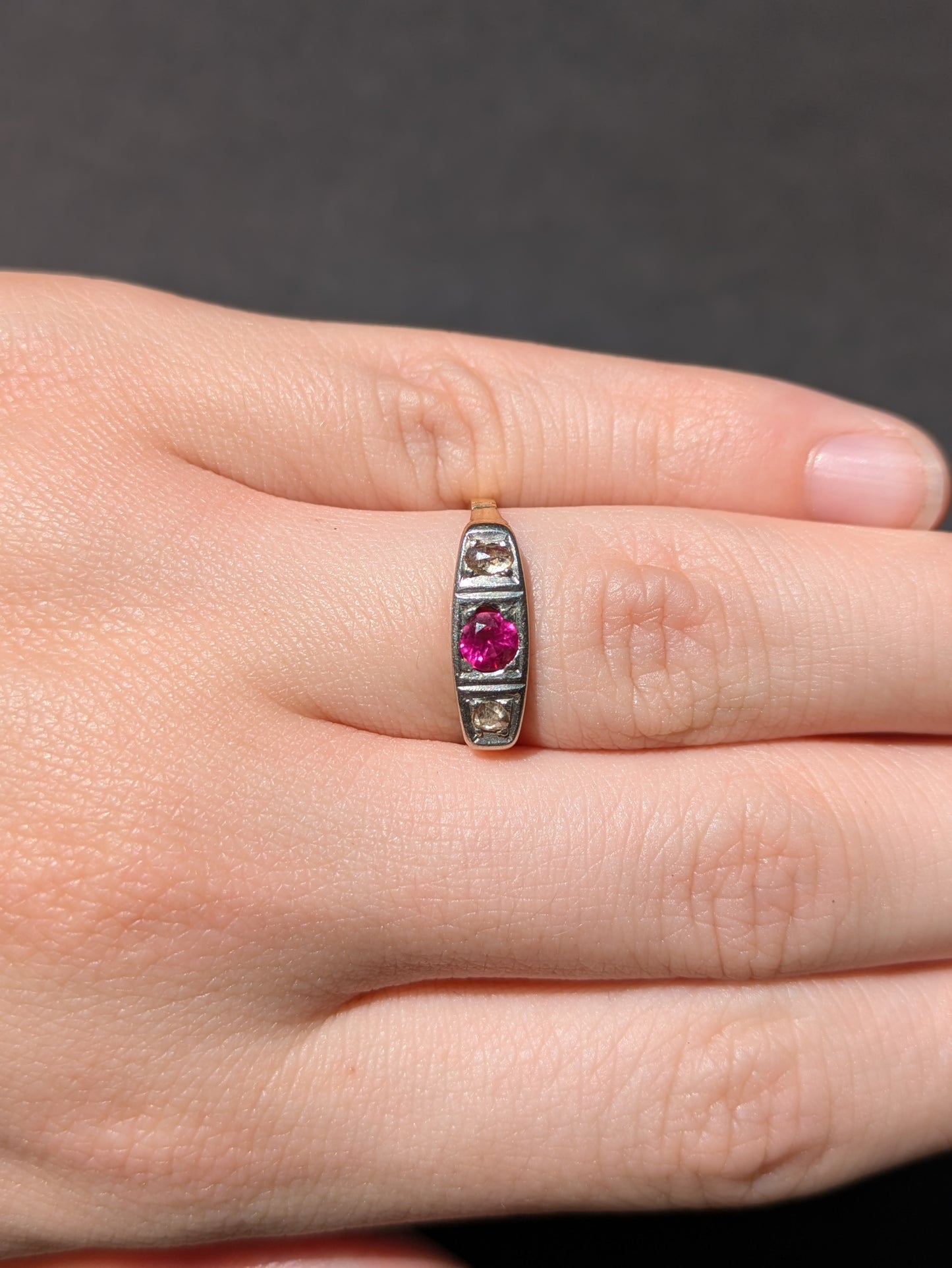Ruby and Diamond Three Stone Ring