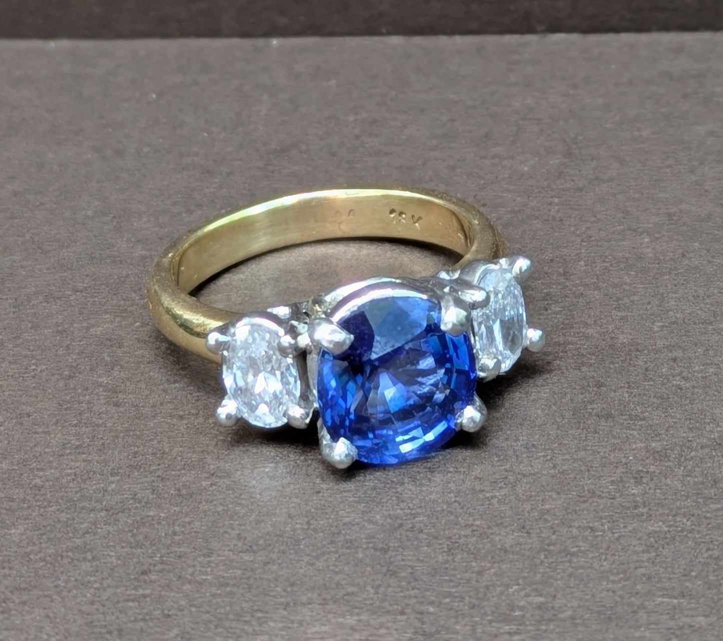 18kt & Platinum 3 Stone Sapphire & Diamond Ring