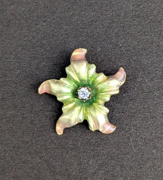 10kt Enamel & Diamond Flower