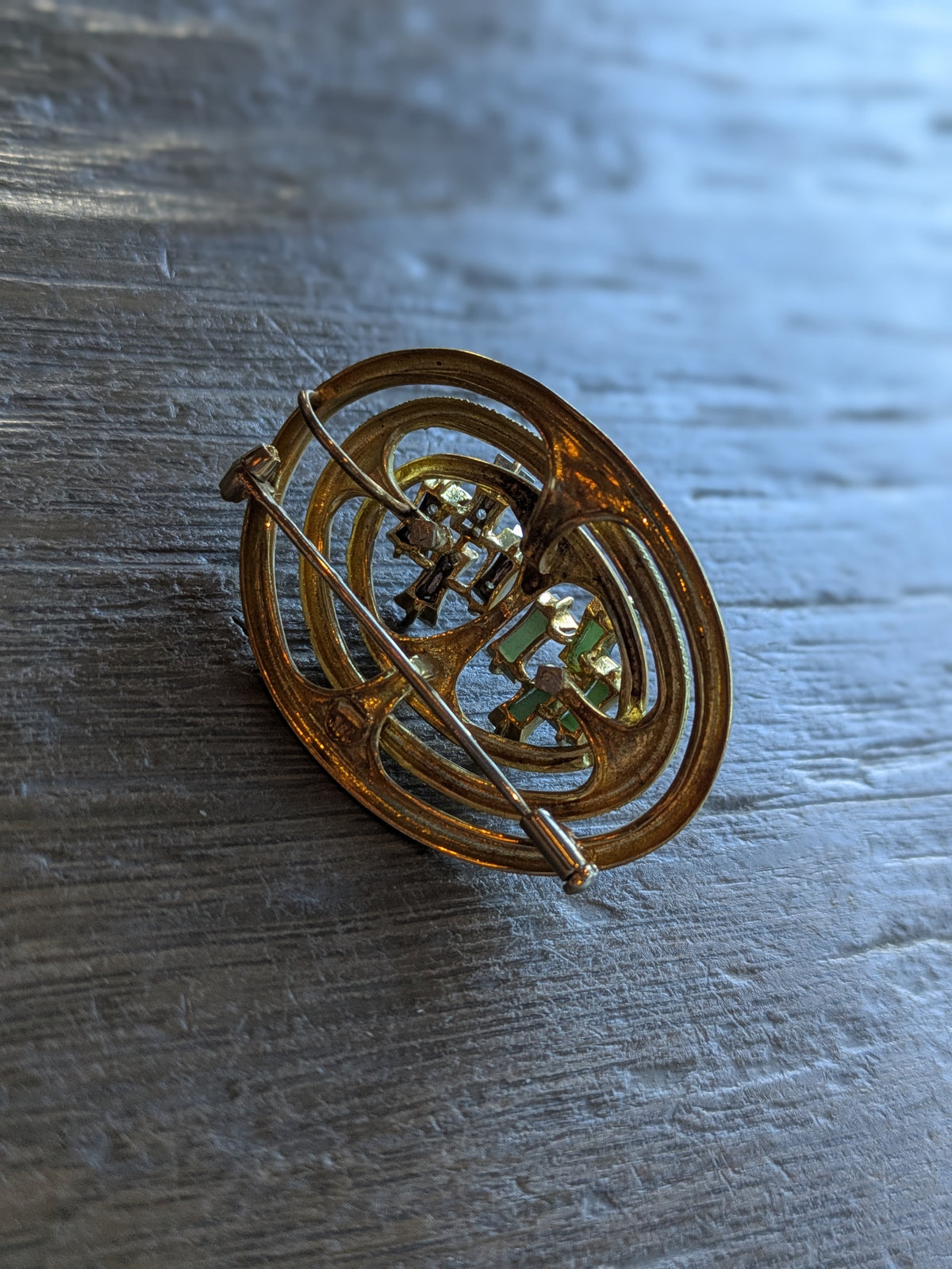 Nephrite and Diamond Brutilist Brooch and Pendant