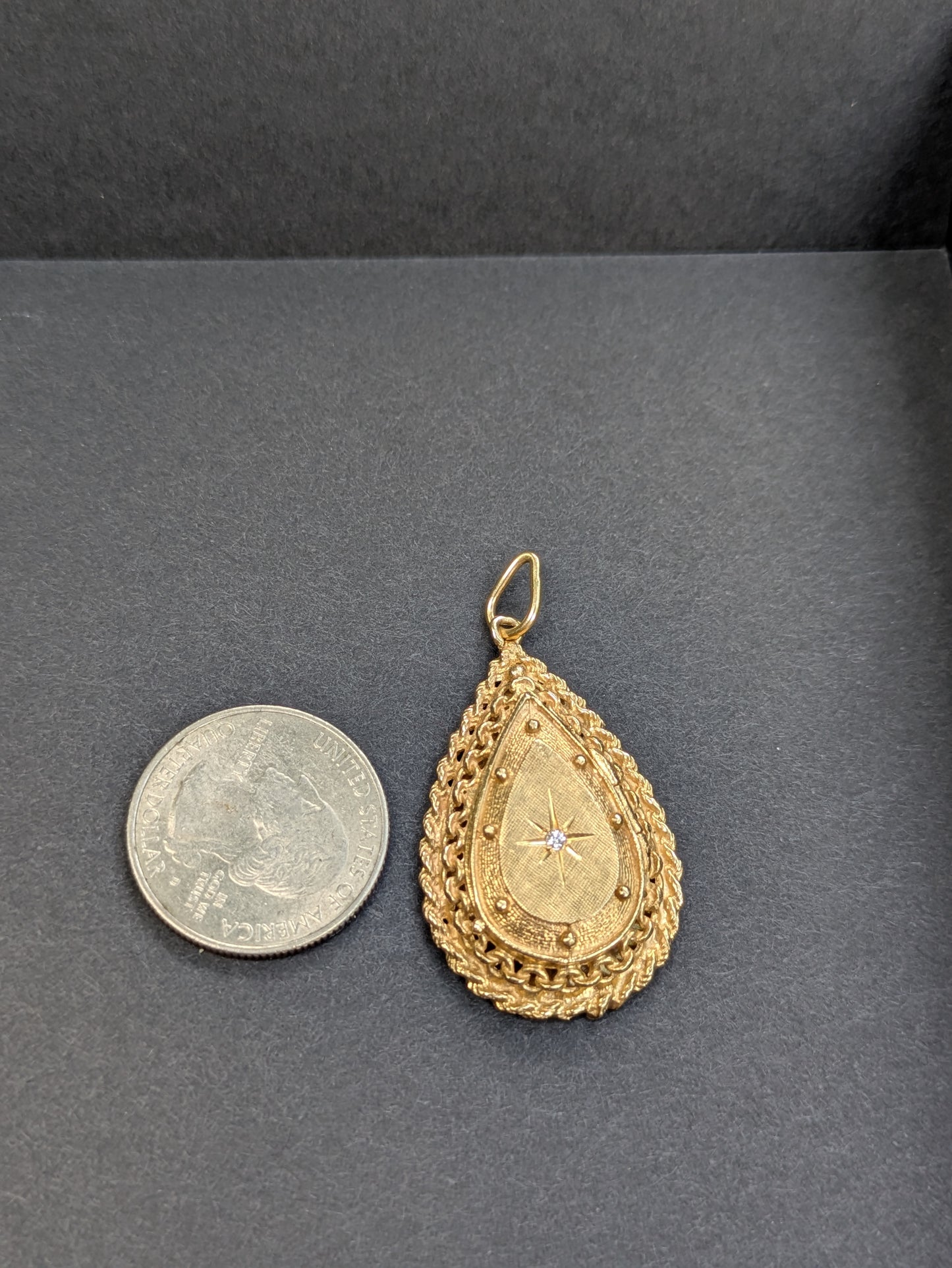 Vintage 14kt and Diamond Teardrop Locket with Original Bail
