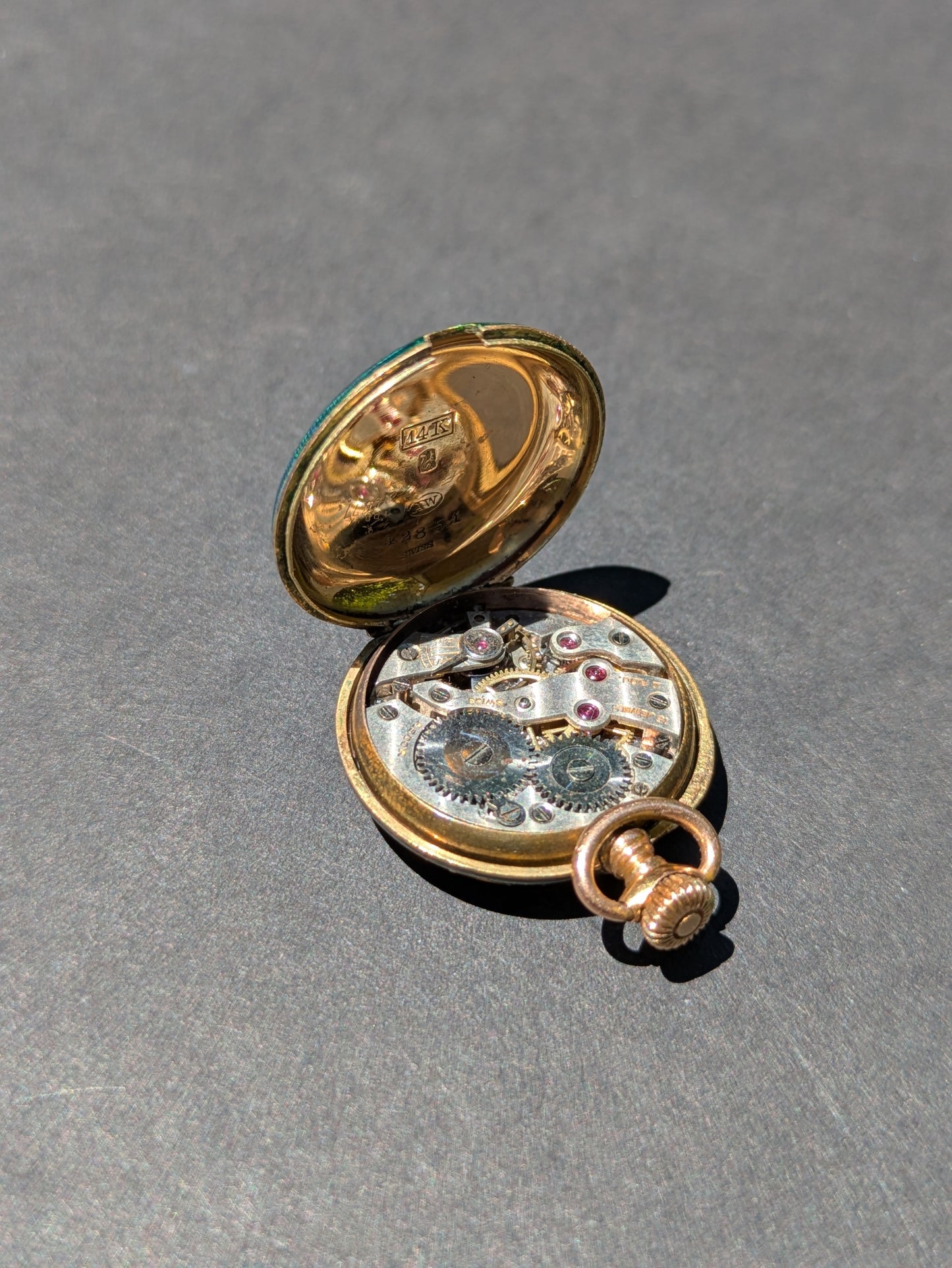 Emerald Green Enamel Ladies Pocket Watch 14kt