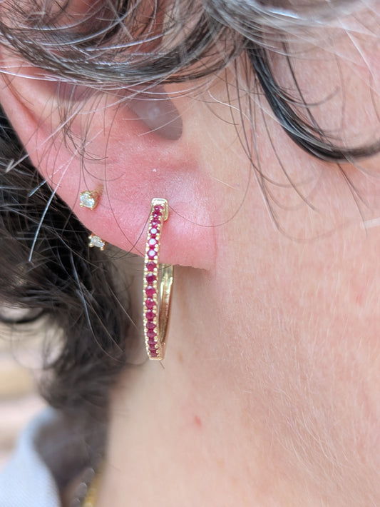 14k Ruby Hoop Earrings