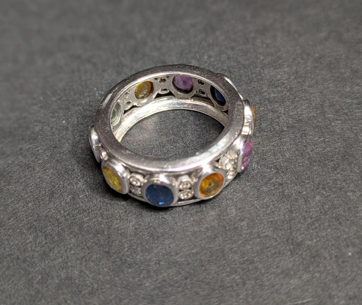Modern 14k White Gold Multicolor Sapphire and Diamond Eternity Band