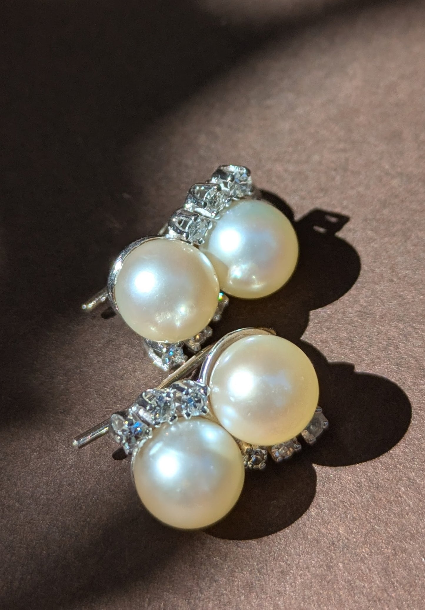 14kt White Gold Pearl & Diamond Hook Earrings