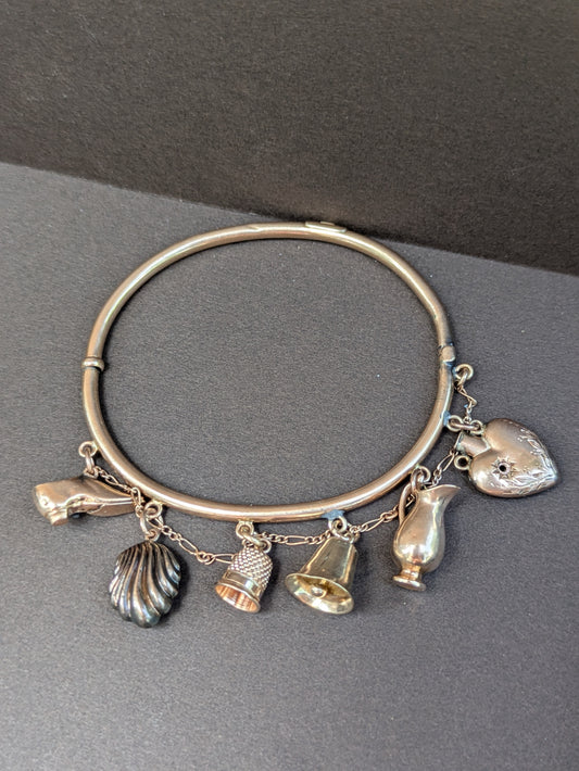 9kt English Rose Gold Charm Bangle Bracelet