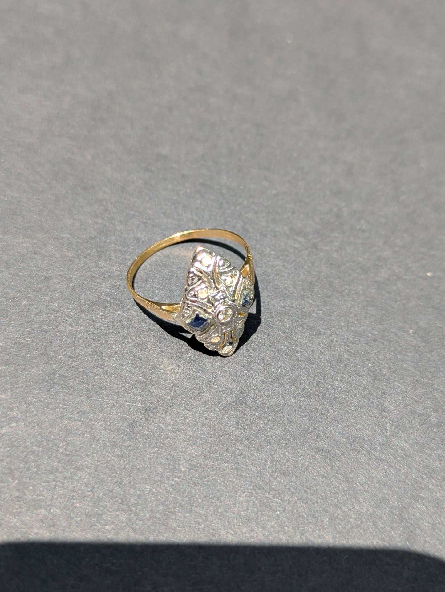 18kt and Platinum Sapphire and Diamond Navette Ring