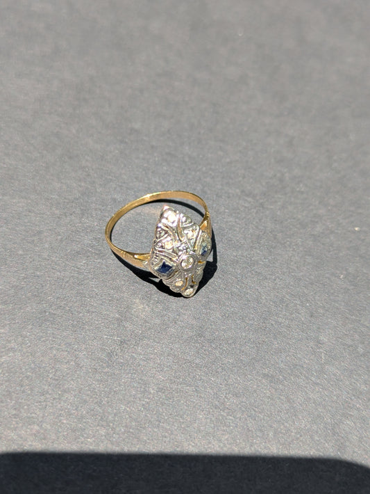 18kt and Platinum Sapphire and Diamond Navette Ring