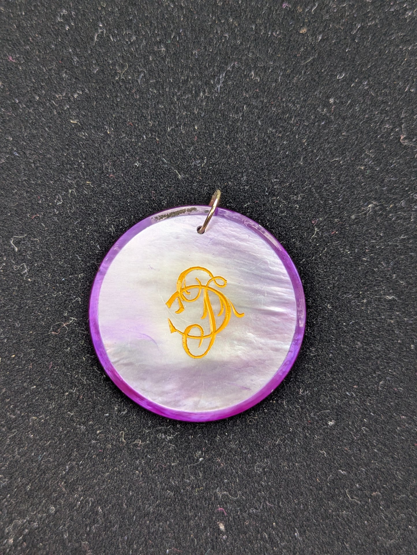 Round Purple Mother of Pearl Poker Chip with Yellow Engraving "20"