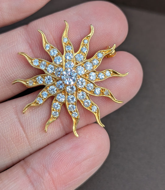 Old European Cut Diamond Starburst Brooch