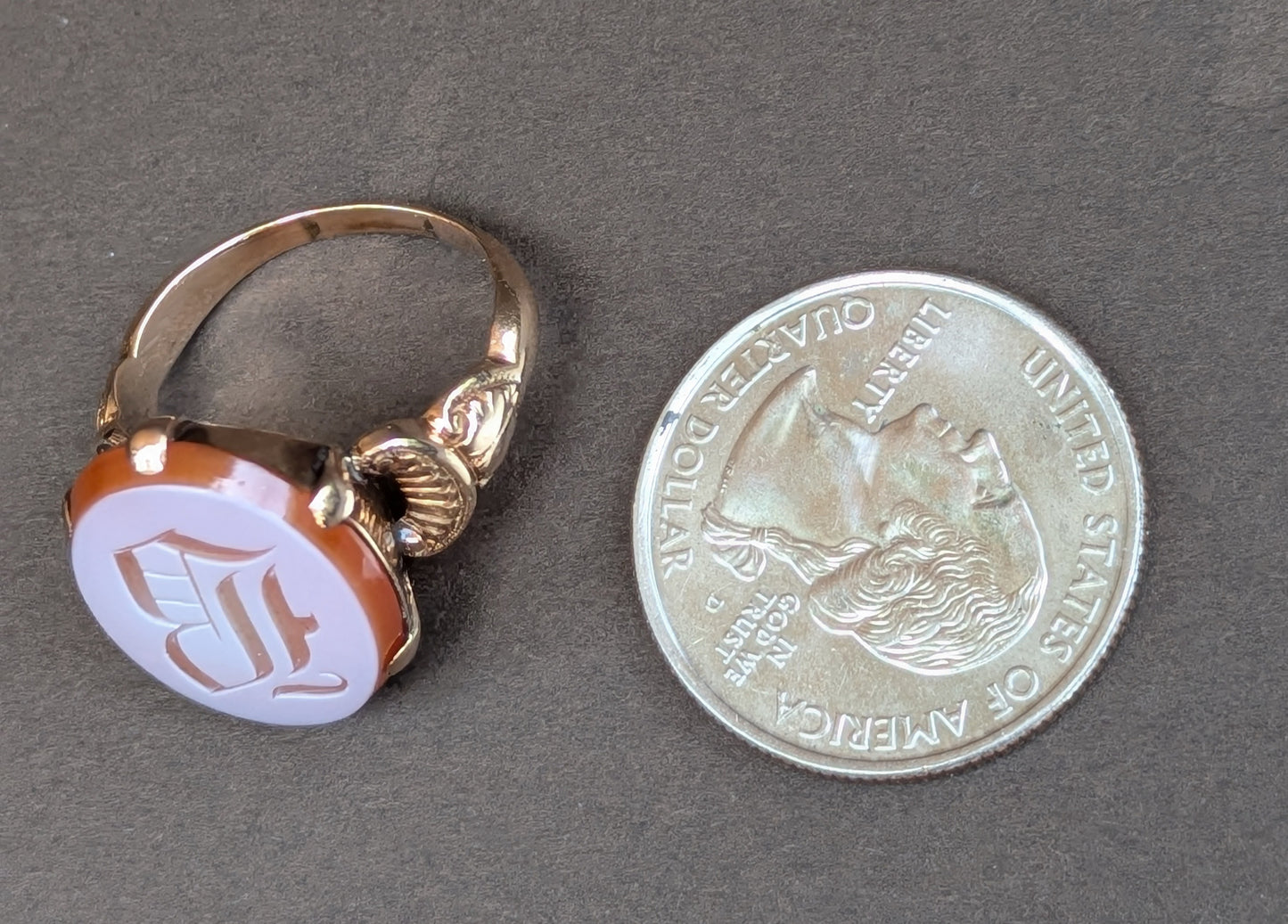10kt Victorian Signet Ring with Carved Carnelian "B"