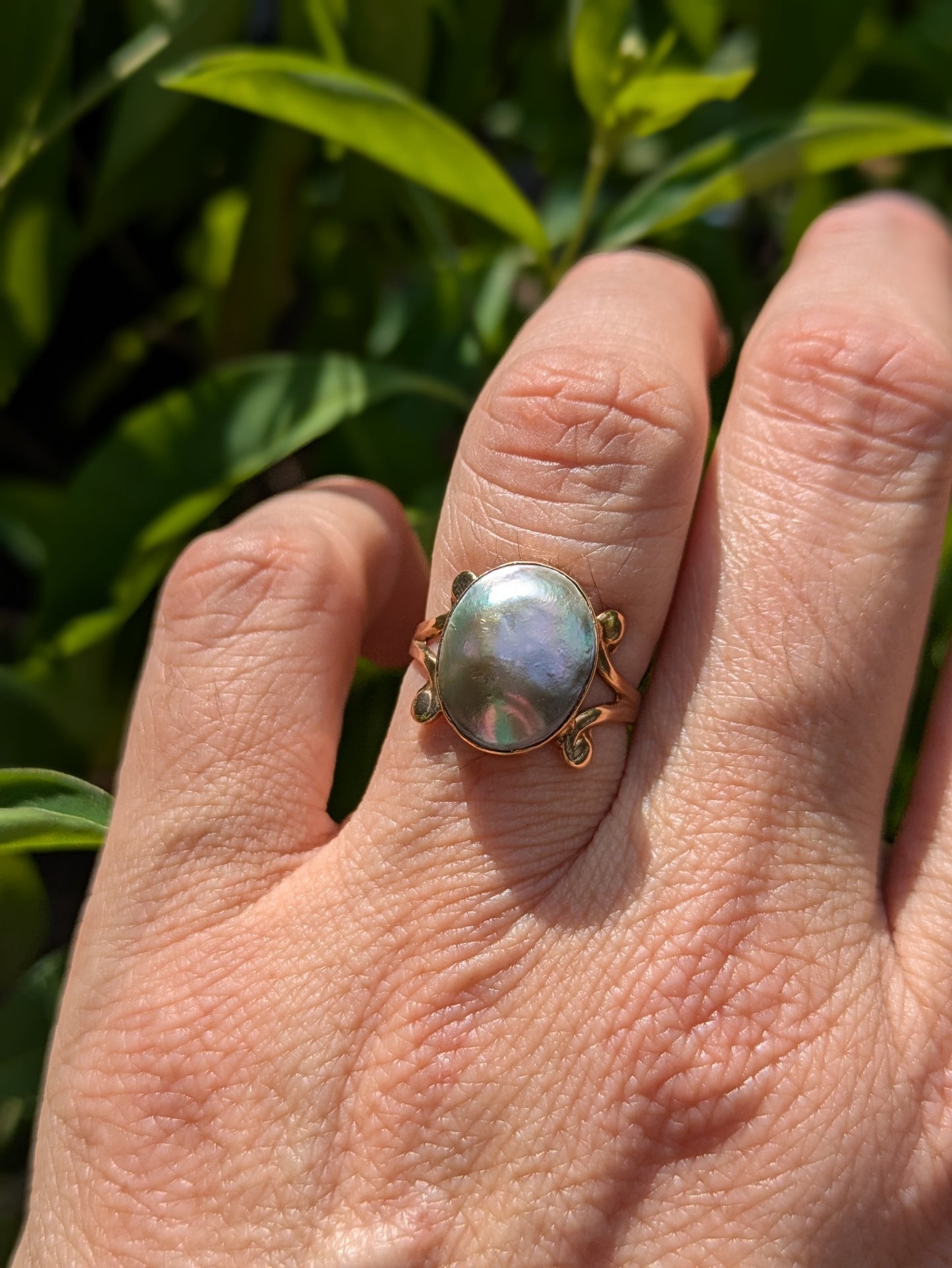 12kt Arts and Crafts Natural Pearl Ring