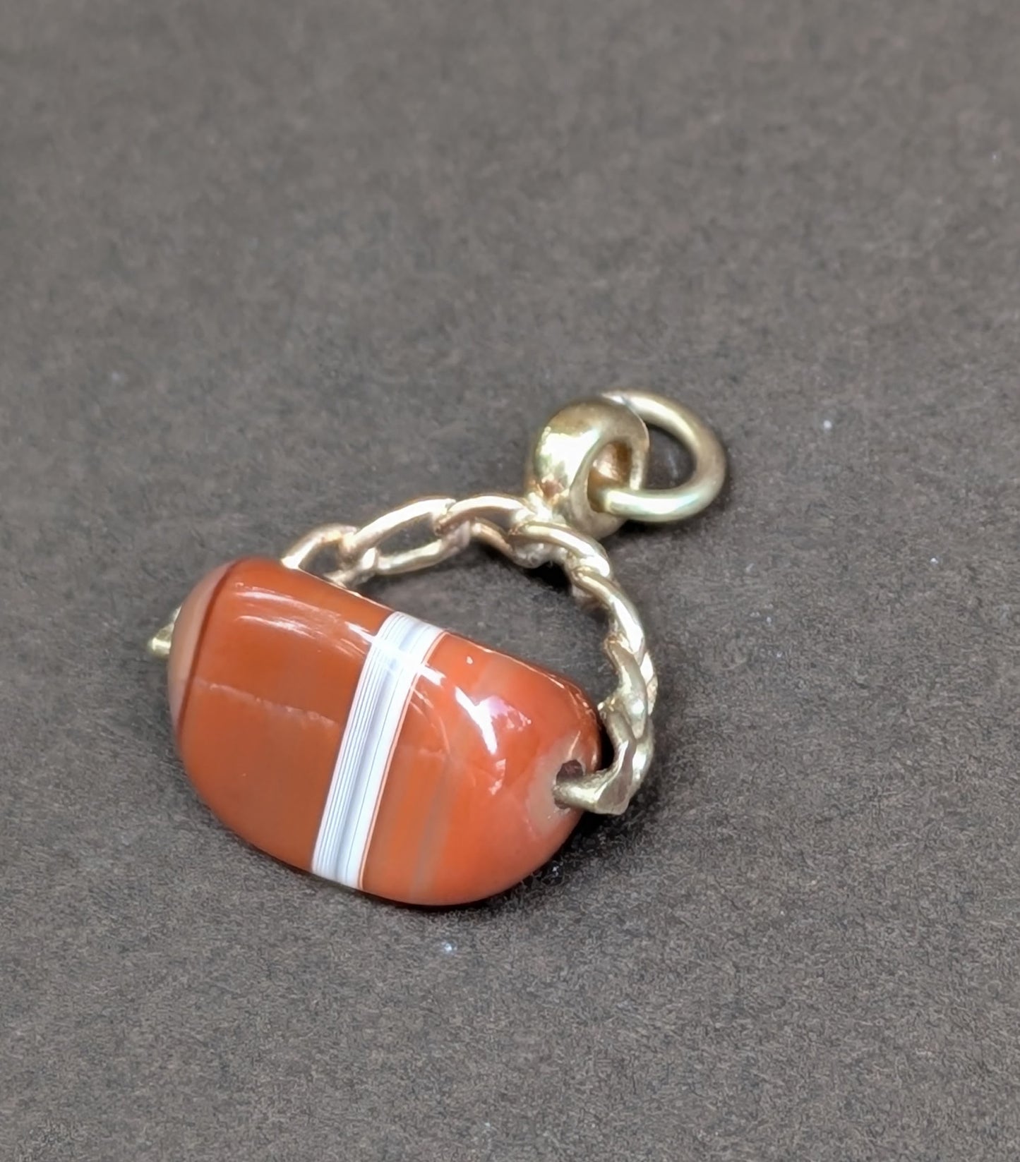 9k 1917 Birmingham Spinner Fob with Agate
