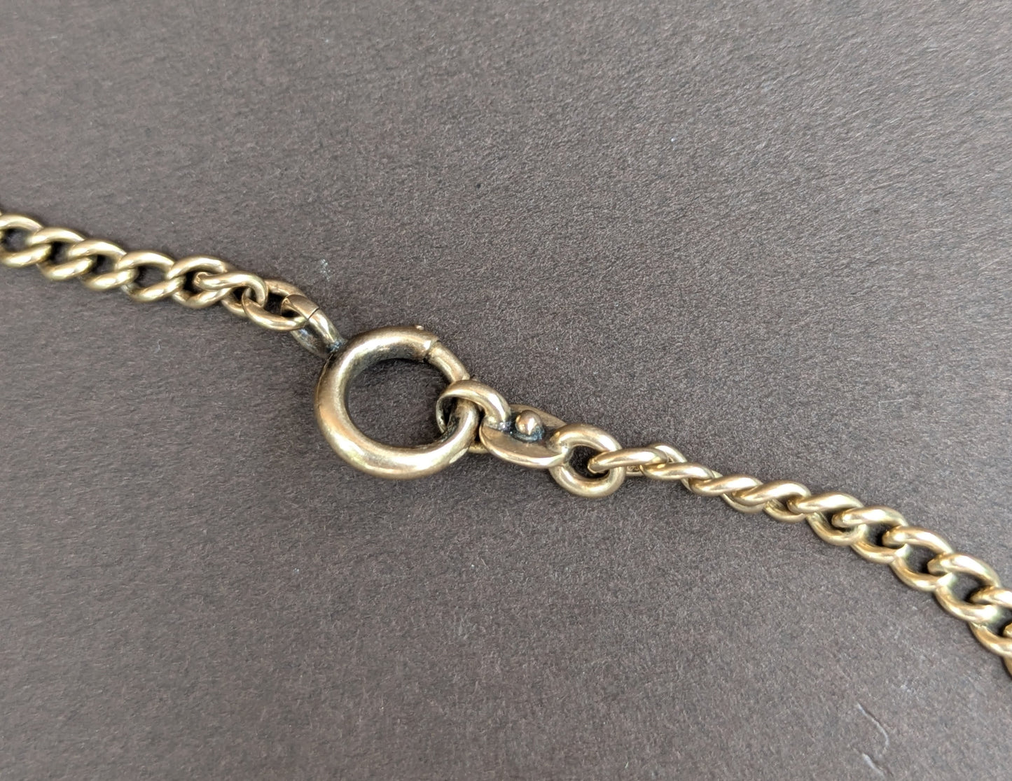 14kt Flat Curb Watch Chain with Bolt and Center Ring