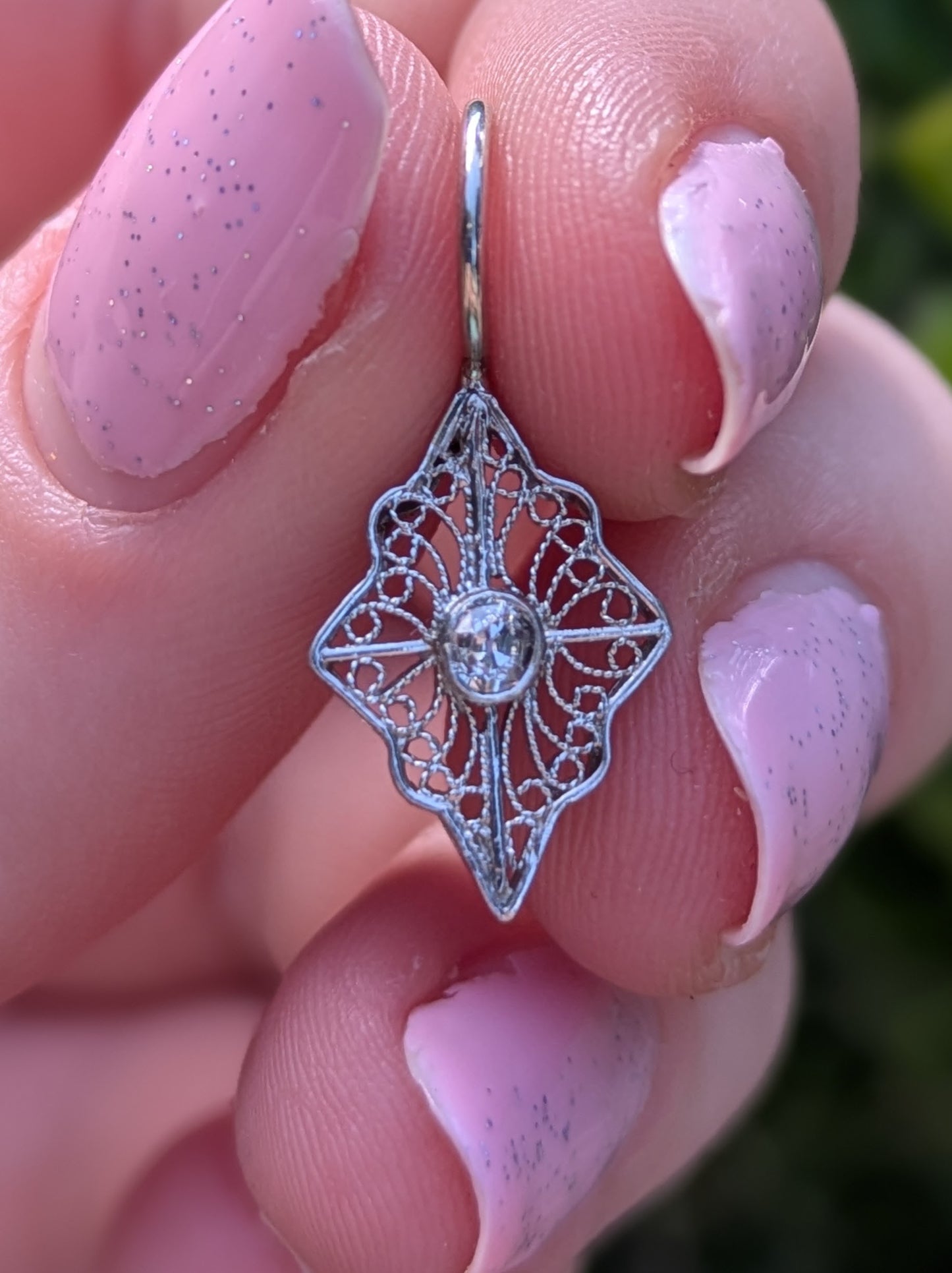 14kt White Gold Filigree & Damond Charm