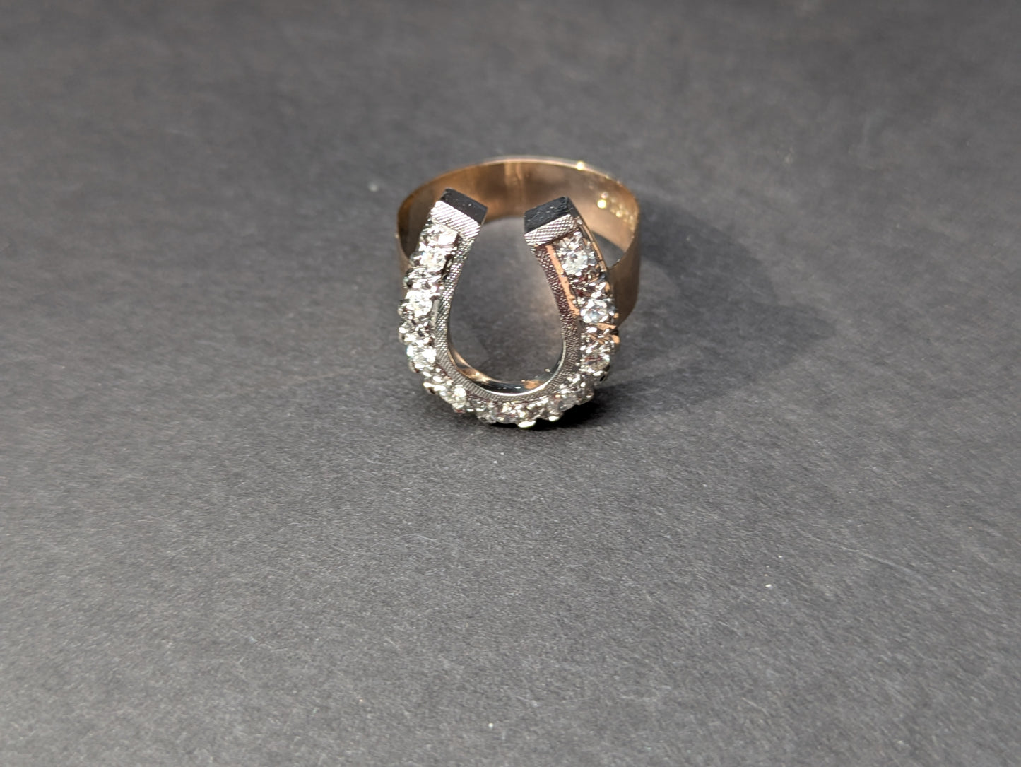 18kt White Gold and OEC Diamond Horseshoe on 14kt Band