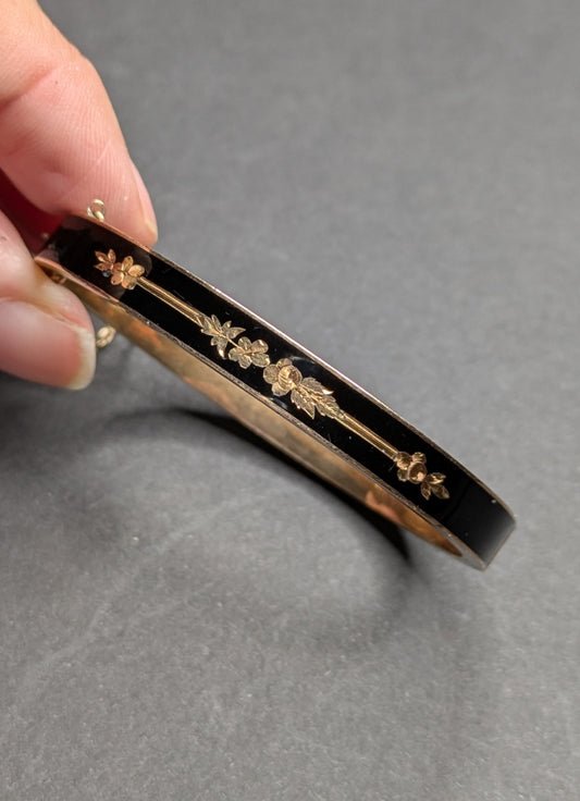 10k Victorian Enamel Mourning Bagle Bracelet
