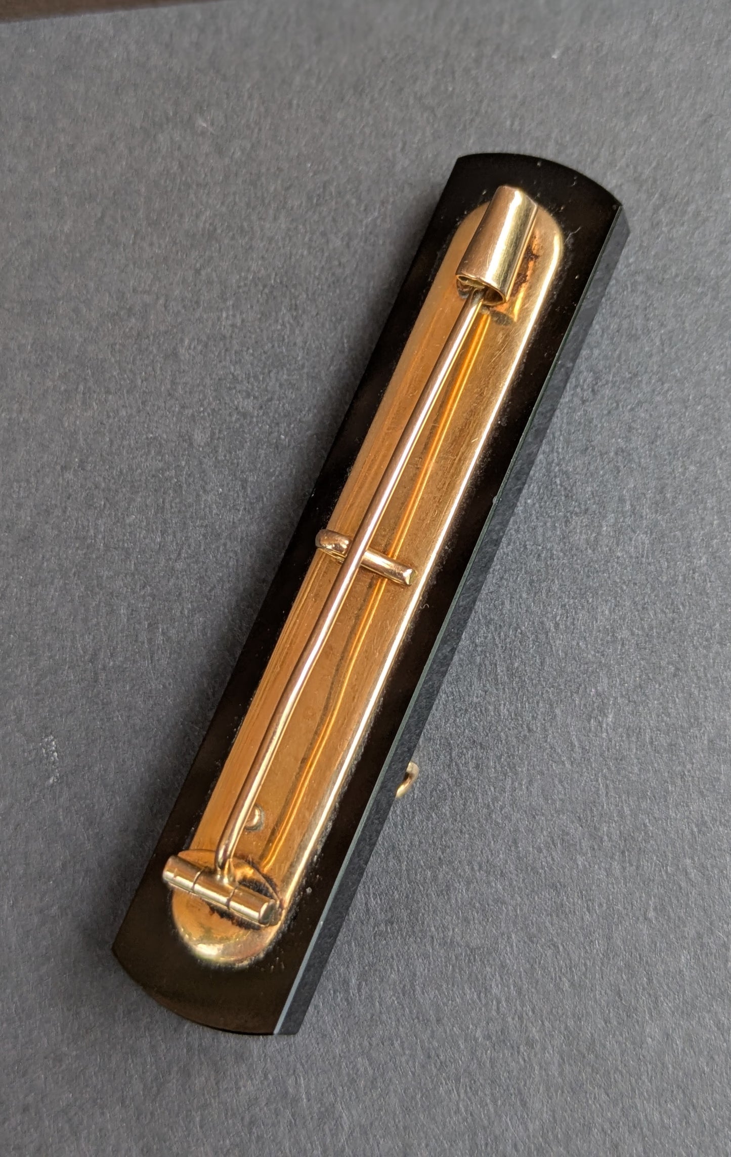 Onyx 14kt & Seed Pearl Brooch with Shaft of Wheat