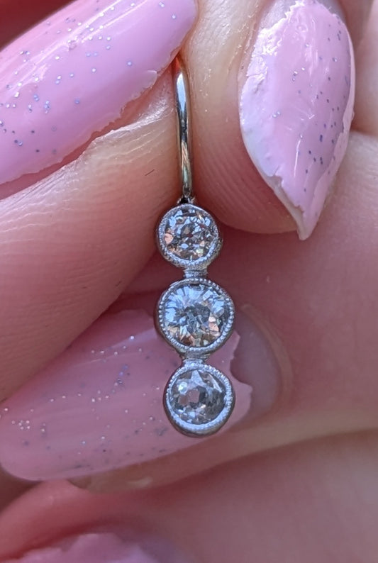 3 Diamond 14kt White Gold Bezel Set (Mill grain) Charm from Brooch Part