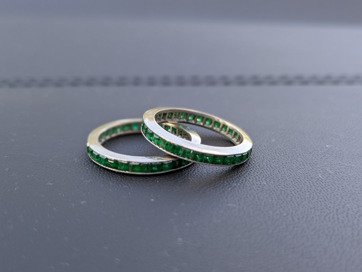 14k White Gold Pair of Emerald Eternity Bands