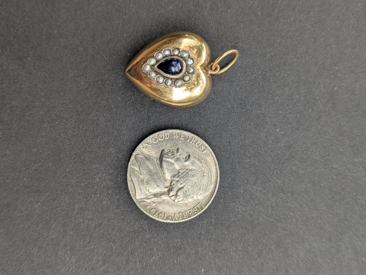 14k Pearl and Garnet Puffy Heart Charm