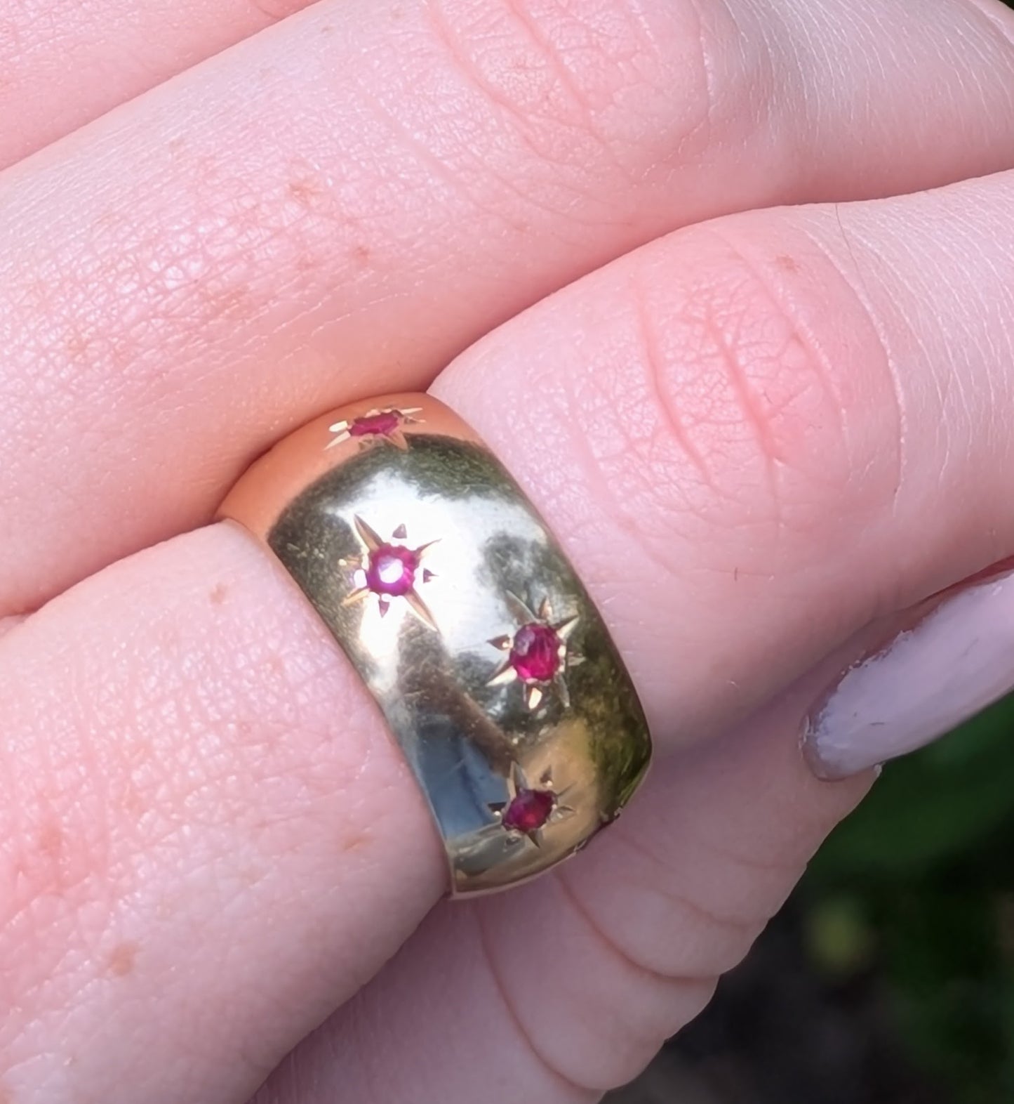 14k Wide Gold Band with Ruby Stars